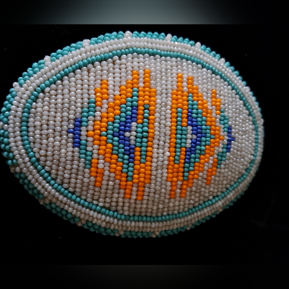 Vintage Beaded Belt Buckle Native American Seed Beads - Oval